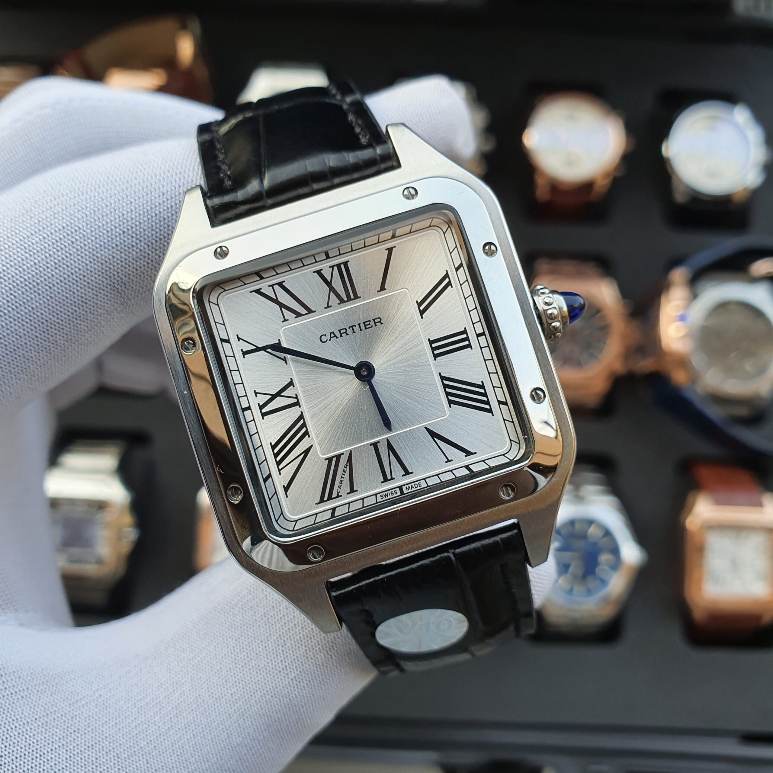 Cartier Santos-Dumont Black Leather - Akin's Dials